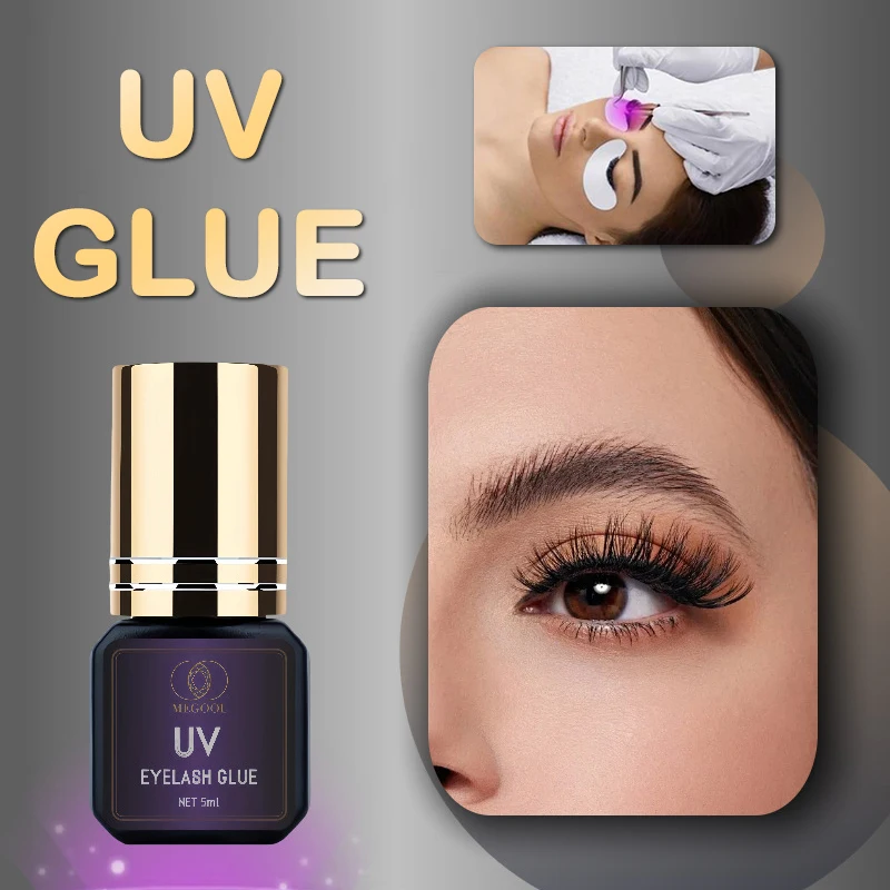Adhesivo de pegamento UV para extensiones de pestañas, 5ml, 1S, secado rápido, pegamento fuerte para extensión de pestañas postizas, pegamento UV de larga duración para pestañas