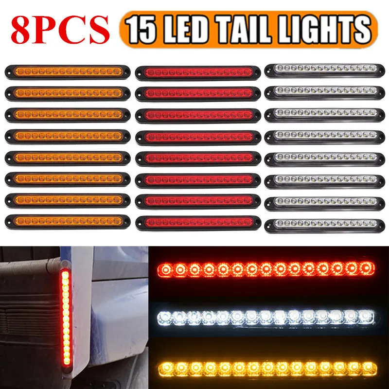 

8x Car LED Third 3RD Brake Lights Bar Ultra-thin Rear Parking Signal Lamps Truck High Mount Stop Warning Light Universal 12V 24V