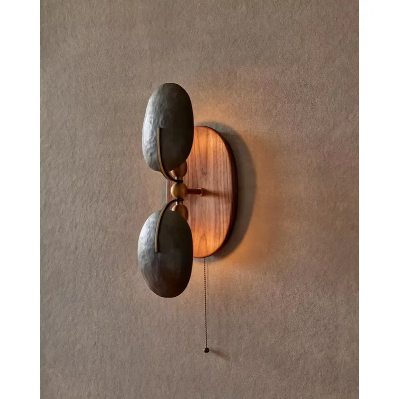 Modern Art Vintage Bedside Wall Lamp for American Light Luxury All Copper Bedroom Walnut Sconce LED Wall Lamps