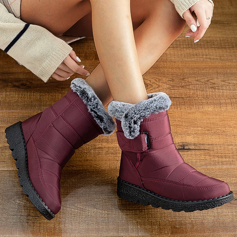 Bottes de neige imperméables pour femmes, chaussures en peluche, chaussons pour femmes, bottes de rinçage, grande taille, tendance, hiver, 2025