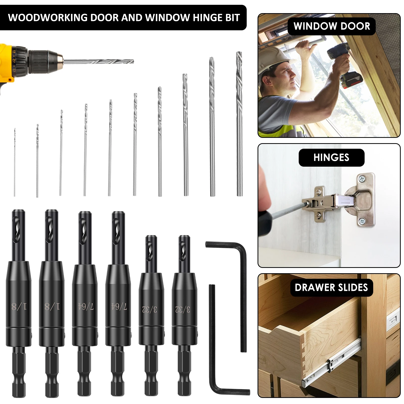 

Набор самоцентрирующихся сверл для петель с 10-спиральными сверлами 1/4 дюйма Быстросменные центральные сверла для петель с шестигранным ключом для деревообработки