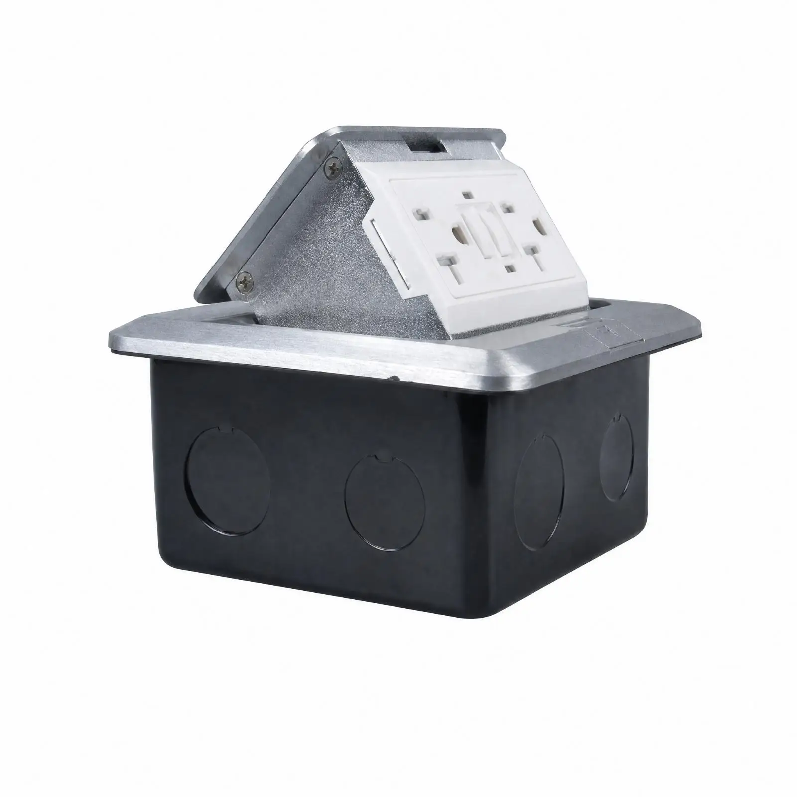 Hinged Floor Mounted Electrical Outlet with Dust Proof Cover for Industrial Workspaces