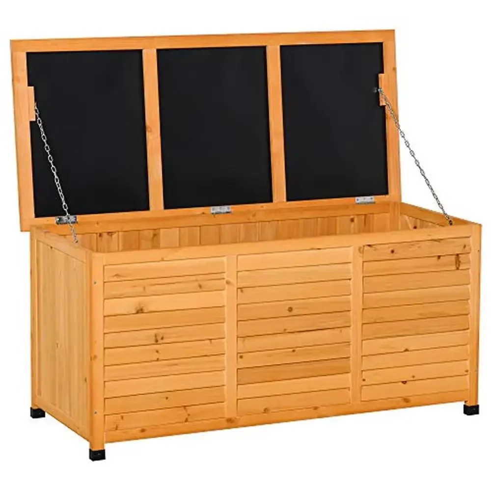 

Wooden Outdoor Storage Chest Box Container 75 Gallon with Ventilated Bottom Weather-Resistant Finish & Secure Lid Chains