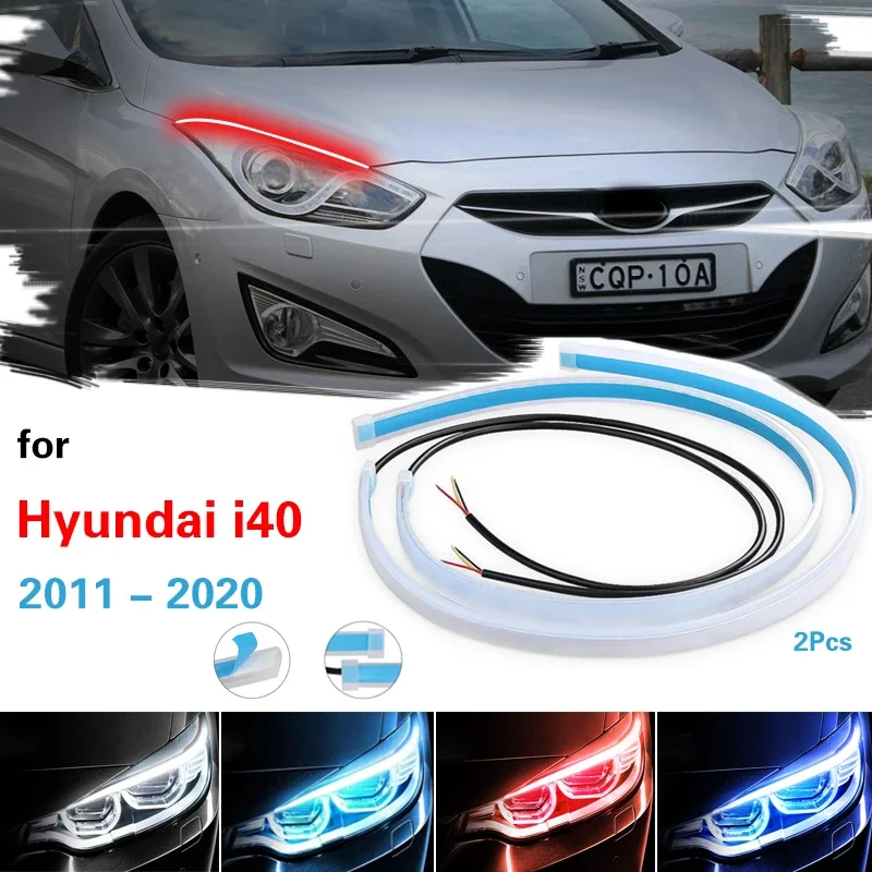 For Hyundai i40 2011-2020 Dynamic DRL Flexible LED Daytime Running Lights Turn Signal Lamp Headlight Waterproof White Red Yellow