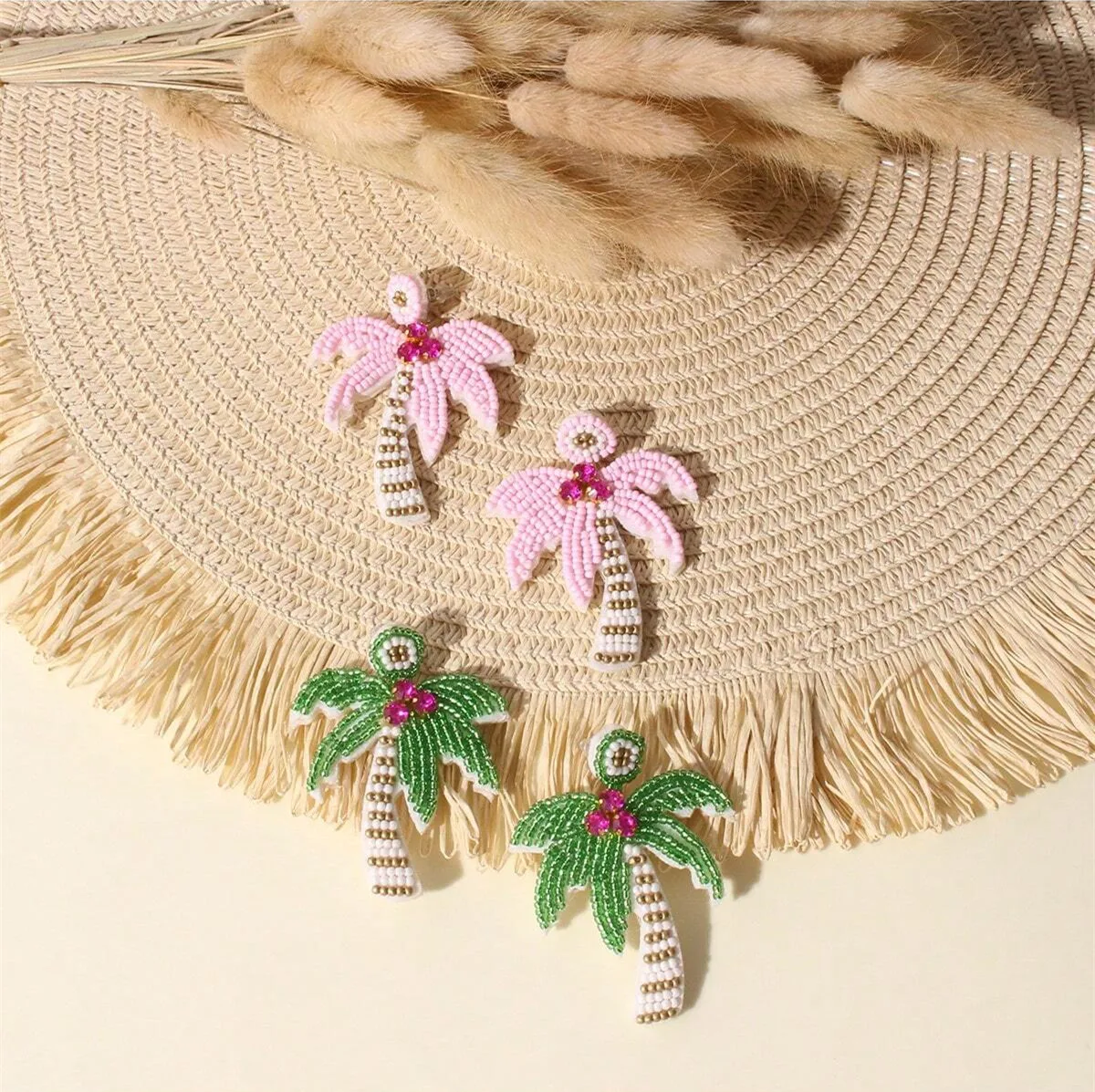 Oorbellen Pink Seed Beads Flower Earrings Handmade Braided Hanging Earrings for Women Boho Jewelry