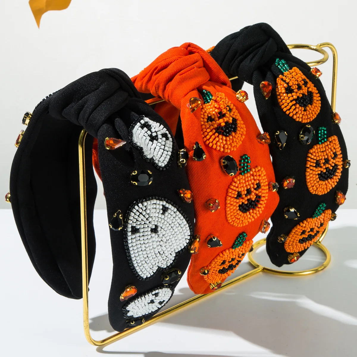

New Halloween headband women's hand-sewn rice beads pumpkin ghost pattern headband trend party holiday hair accessories