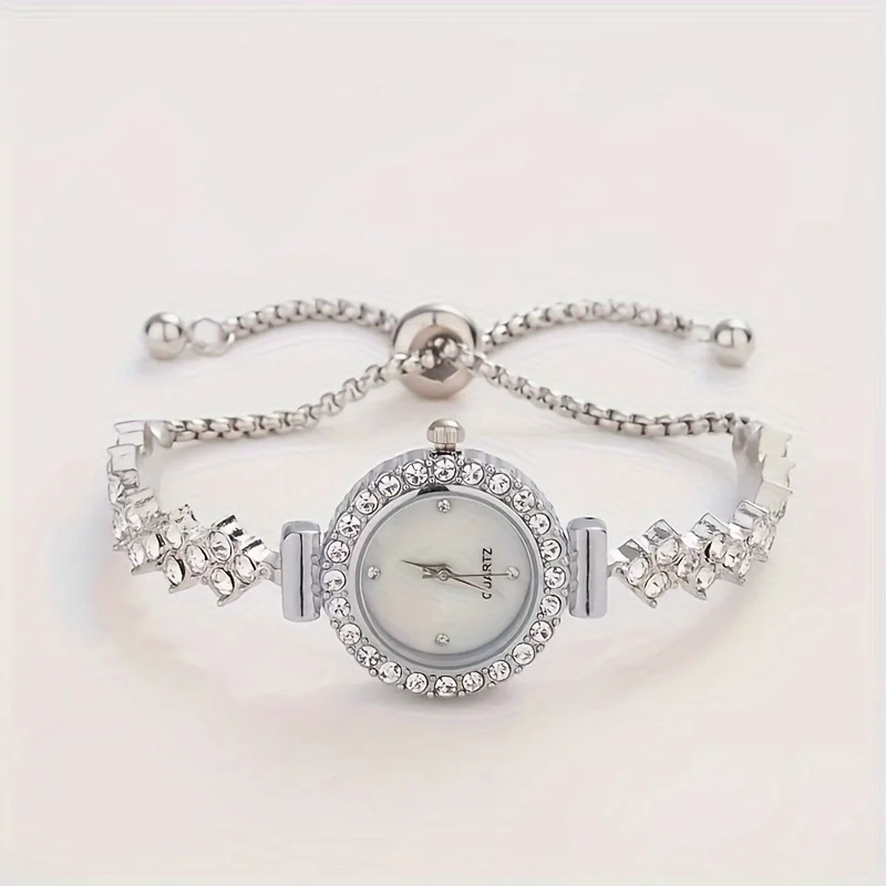 1 piece of elegant women's quartz watch, paired with luxurious rhinestone embellishment - gold simulated bracelet