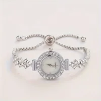 1 pièce d'une montre à quartz élégante pour femme, associée à une luxueuse embellissement de strass - bracelet simulé en or 5