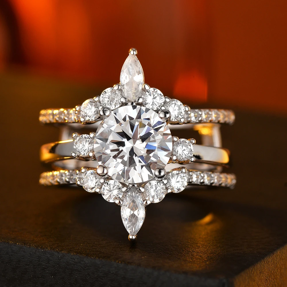 

925 Sterling Silver Women's 3-Pc Crown Ring, 5A CZ Stones, Perfect for Daily, Engagement, Party & Valentine's Gift, Includes Box