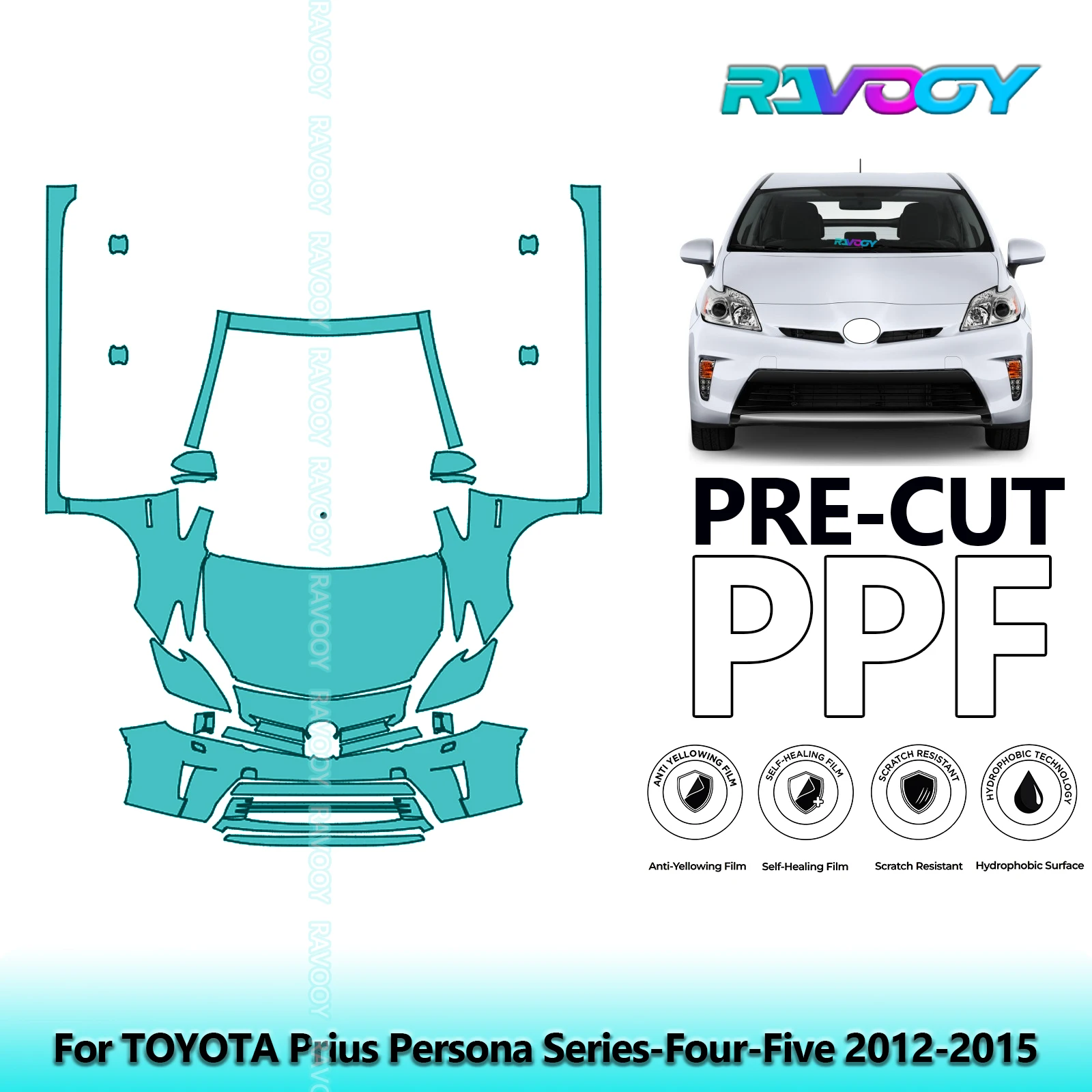 

8.5Mil Precut Paint Protection Film PPF Clear Bra Front Kit+Rockers For TOYOTA Prius Persona Series-Four-Five 2012-2015