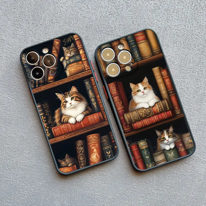 خمر خزانة الكتب هريرة رسمت قضية الهاتف آيفون 16 15 14 برو ماكس زائد 13 Mini 12 11 Pro Max XS X XR 7 8 Plus SE الغطاء الخلفي #4