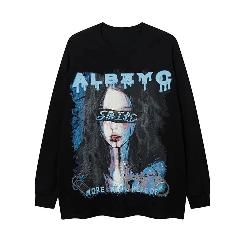 

2025 Autumn and Winter Round-neck Hoodie Blindfolded Portrait Pattern Print of The Goddess High-end Luxury