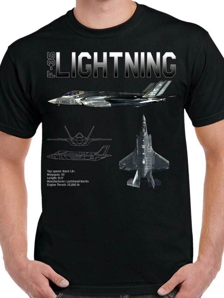 Rare F-35 Lightning II Stealth Fighter Schematic T Shirt. Short Sleeve 100% Cotton Casual T-shirts Loose Top Size S-3XL