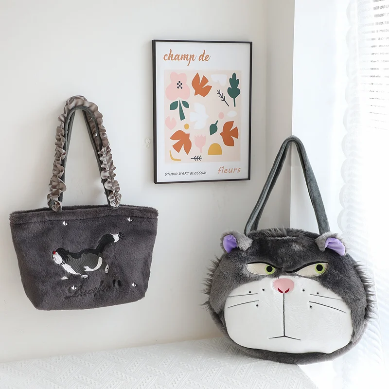 Kawaii Anime Figure Lucifer Cat Cute Plush Portable Drawstring Pocket Cosmetic Storage Bag Shoulder Bag High Capacity Tote Bag