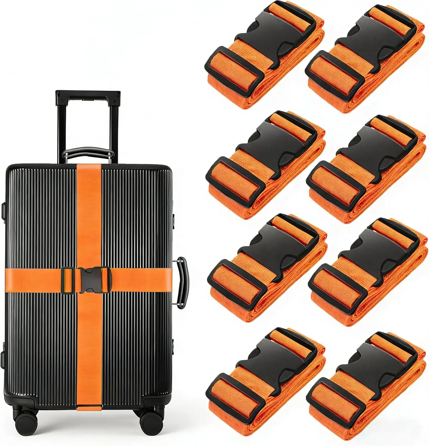 

Luggage Straps 79 Inch Long Belts Keep Suitcase Secure with Heavy Duty Buckle for Travel Bag Closure Orange 8 Pcs