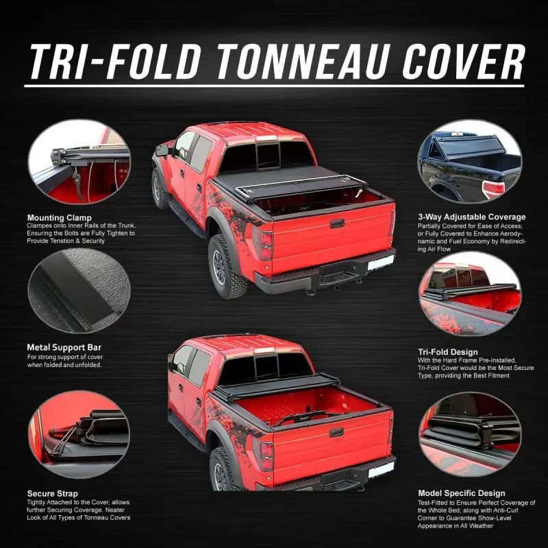 Soft Tri-Fold Roll Up Pickup Folding Truck Bed Tonneau Cover