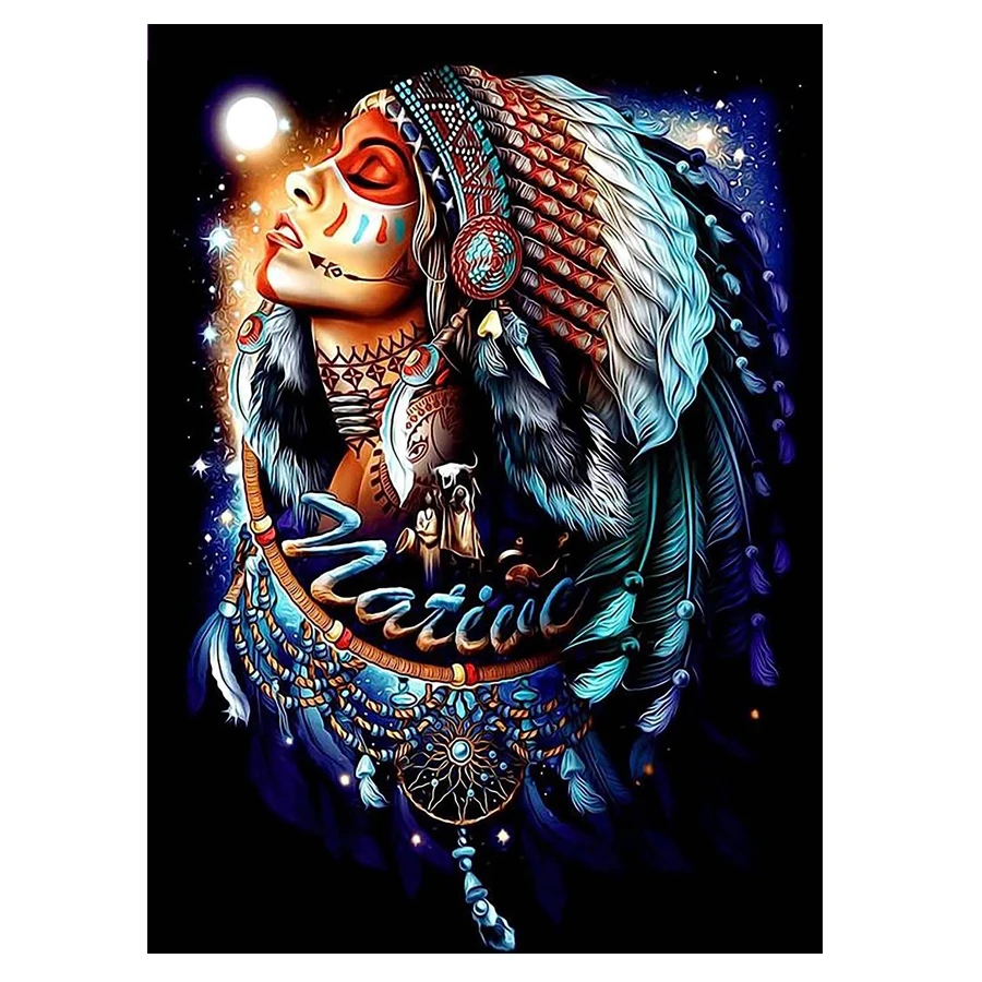 Full Diamond painting fantasy Tribal indian man Cross Stitch diy  Diamond Mosaic Feather Dreamcatcher Cross Stitch Wall Decor