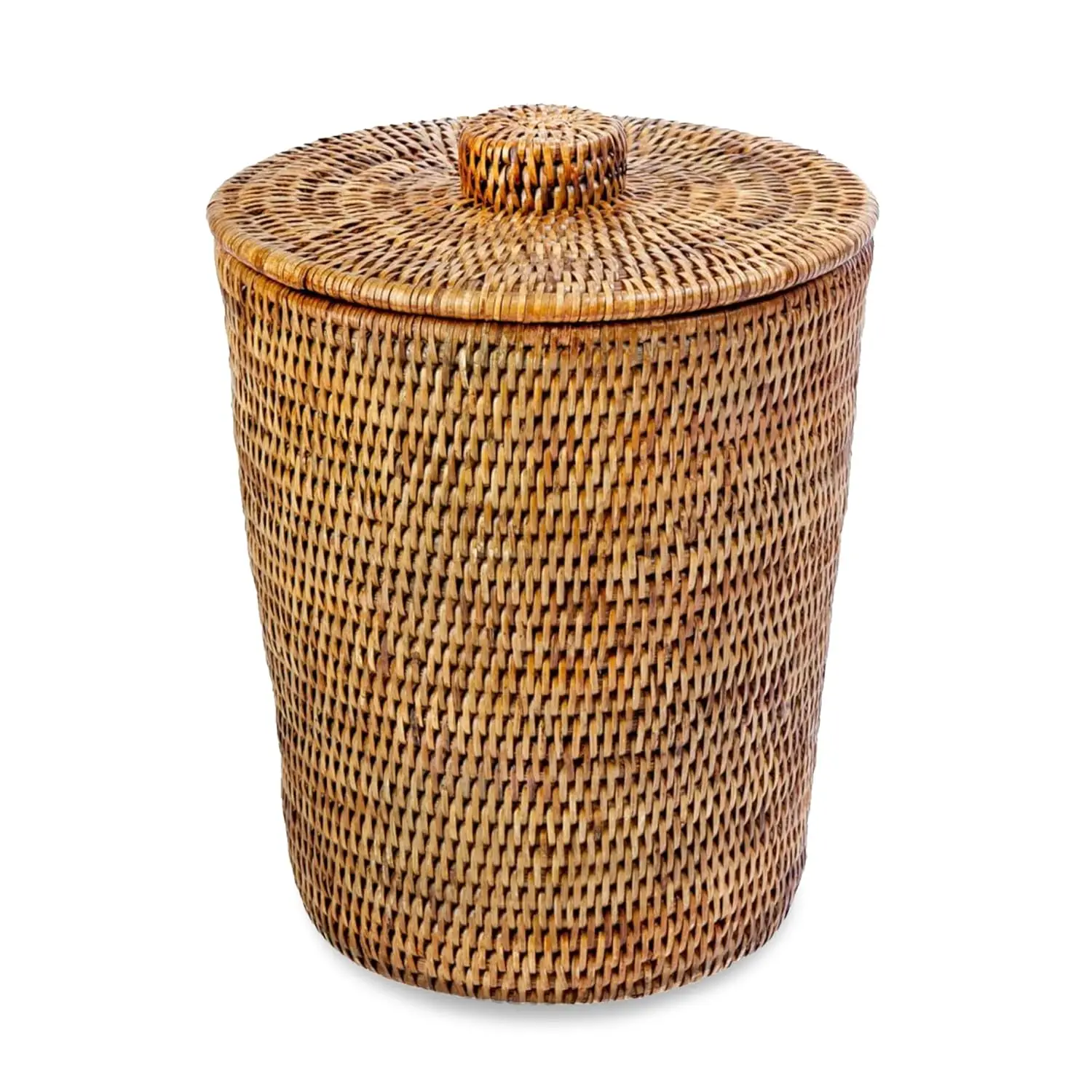 

La Jolla Rattan Round Waste Basket With Lid & Plastic Insert, 2 Gallon Woven Wastebasket for Bathroom, Kitchen, Office, Livin