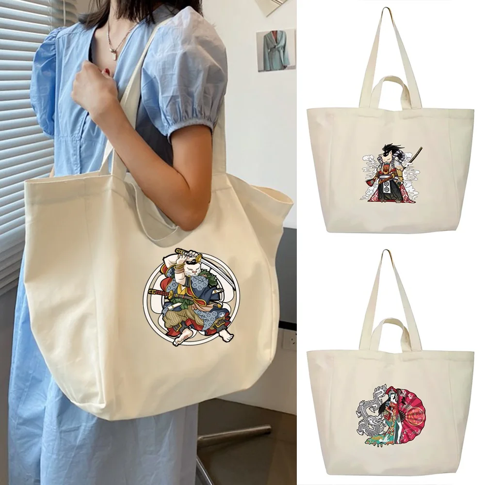 

Сумки для покупок, большая вместительная сумка на плечо, серия самурая, студенческая сумка для кампуса, унисекс, повседневная сумка-тоут, универсальная стильная сумка для хранения