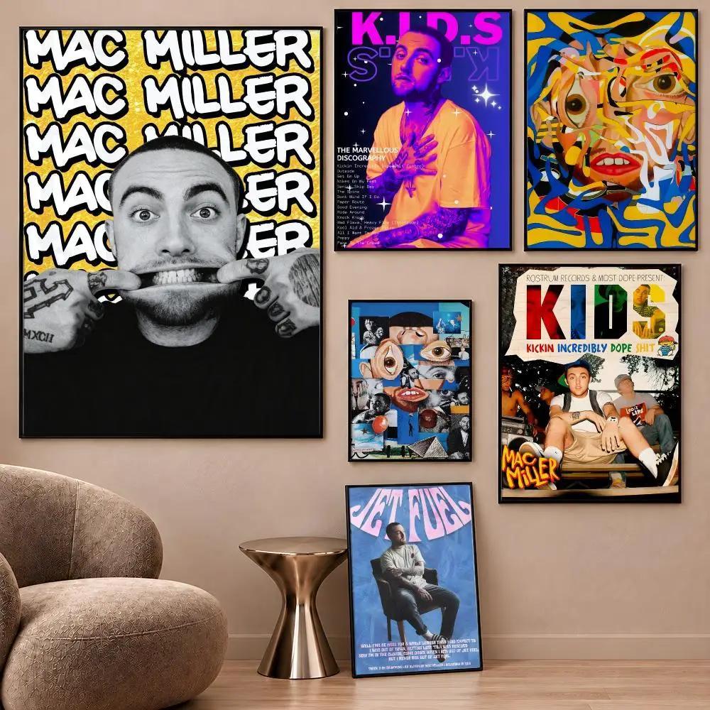 Singer Mac Miller Swimming Circles Faces Poster Aesthetic Wall Art Poster HD Waterproof PP Self Adhesive Bedroom Dorm Room Decor