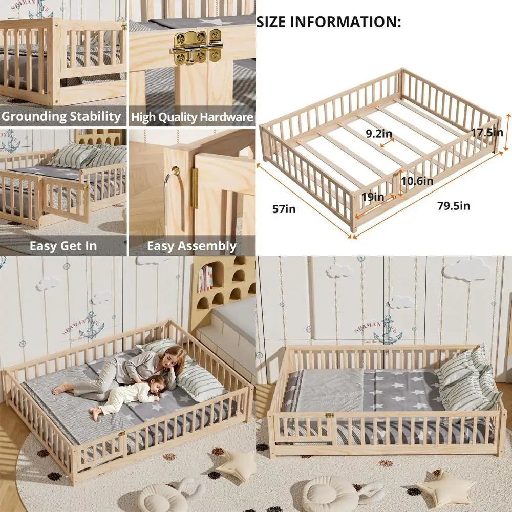 

Durable Wooden Slat Floor Bed for Kids, Safety Features & Small Door, Unisex Natural Style