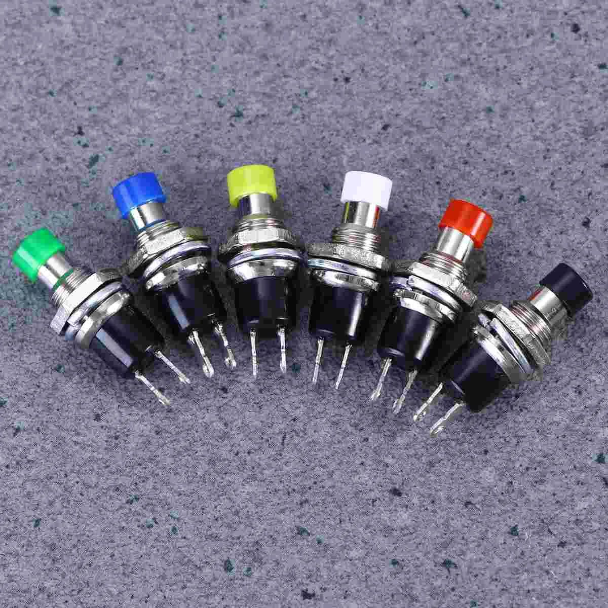 12Pcs 7MM Mounting Hole 1A 250V AC 2 OFF/ON Thread SPST Momentary Latching Mini Push Button (Red, Green, Yellow, Blue, White,