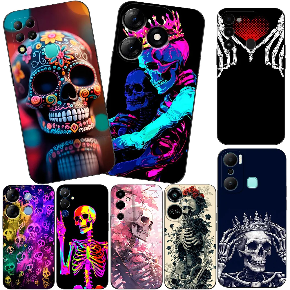 BLACK TPU CASE FOR ITEL A60 P40 VISION 5 A18 S18 INFINIX SMART 7  PLUS 7HD HOT 30 30I PLAY NOTE ZERO ULTRA 5G Legend Skull Art