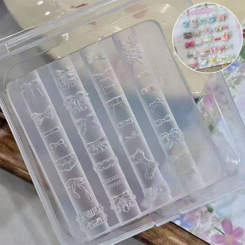 3D Nail Art Dekorationen Bär Kaninchen Silikon Schnitzform UV Gel Nagellack Stempeln Schablonen Relief Schleife DIY Design Nagel Charm