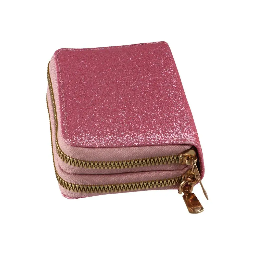 Solid Color Women Card Bag Luxury Double Zipper Starry Shiny Wallet ID Bank Credit Card Coin Purse Accordion Card Holder Girls