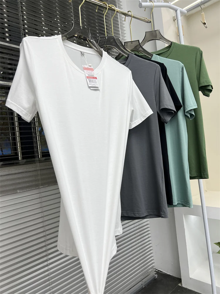 

Pampa& Men's Modal Blended T-irt Ultra Soft Q Elastic Cool Feeling round Ne Color Summer Faion Basic Casual Tee