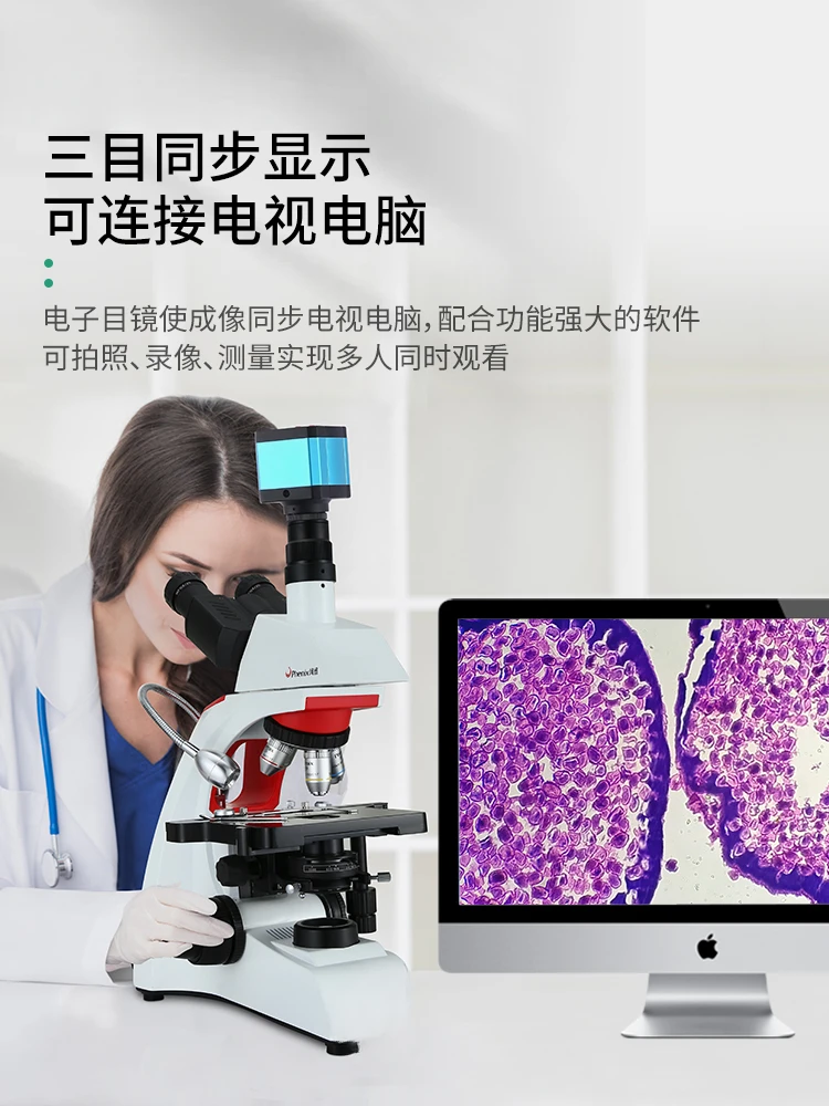 BMC303 professional three lens optical biological microscope 1600x aquatic scientific research high-definition camera bacteria