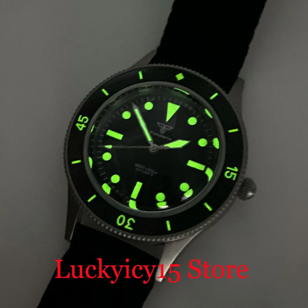 Retro Watch Vintage 50-Fathoms Tandorio 20ATM 40MM Automatic NH35 PT5000 Movement Men Watch Black Dial Lume Dome Sapphire Glass