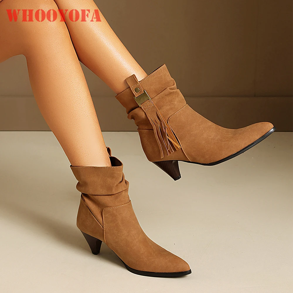 

2026 Autumn Glamour Women Ankle Boots Pointed Toe High Heels Wide Fit Lady Slouch Shoes Large Plus Size 11 45 Slip on