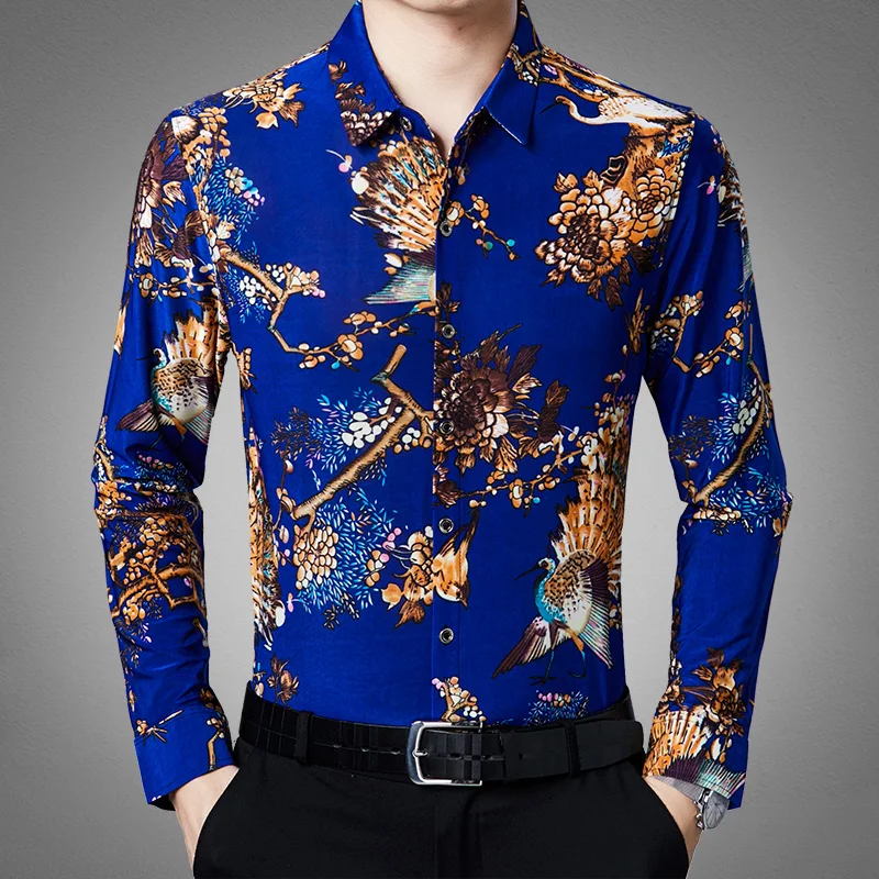 Amazing Silky Easy Care Shirts For Men Long Sleeve Lapel 3D Print Spring Beach Hawaii Quality Anti-Wrinkle Fashion Chemise Homme