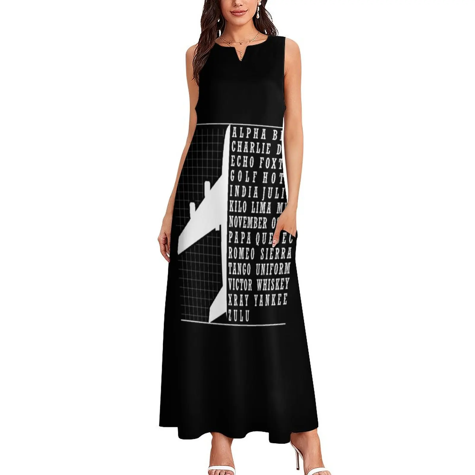 Phonetic Alphabet Airplane Pilot Flying Aviation Long Dress Dresses gala evening dress