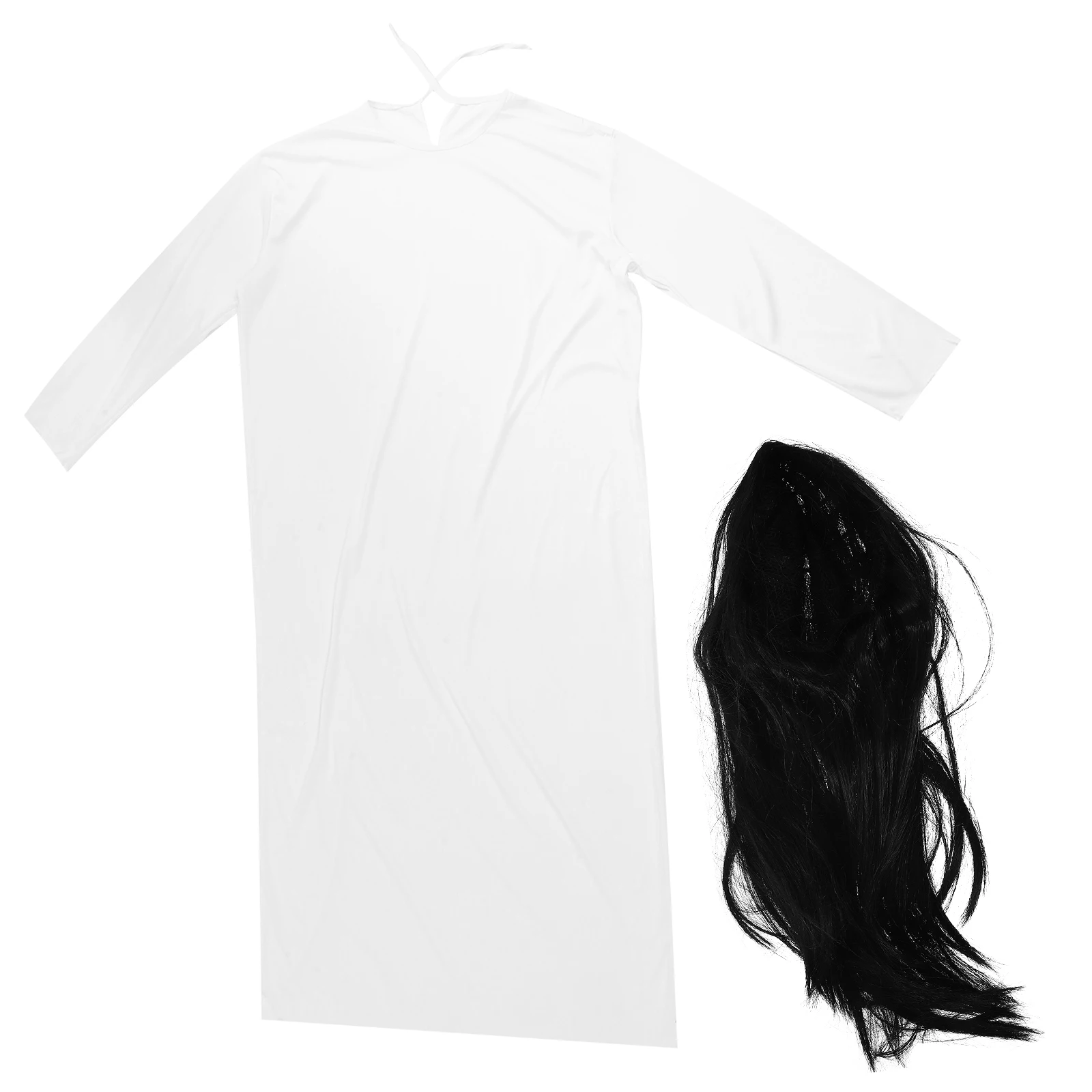 

Halloween Cosplay White Clothing Black Hair Horror Costume Ghost Dress PropsHaunted House Party AccessoriesBreathable Material