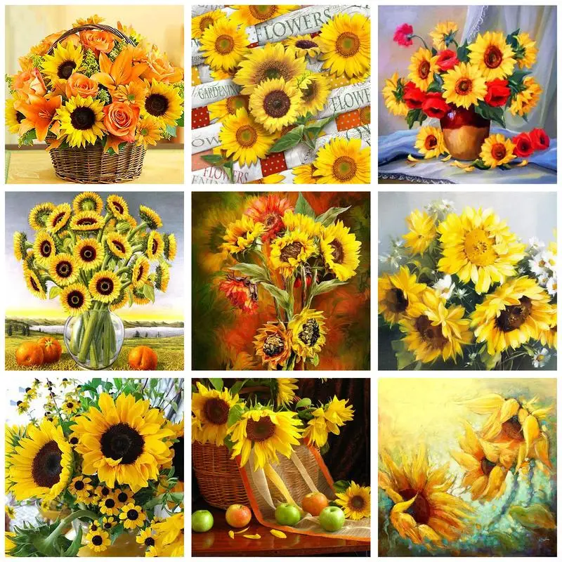 

CHENISTORY Painting By Numbers On Canvas Paint Kit Sunflowers Coloring By Number Adults Crafts Home Decor Picture Drawing