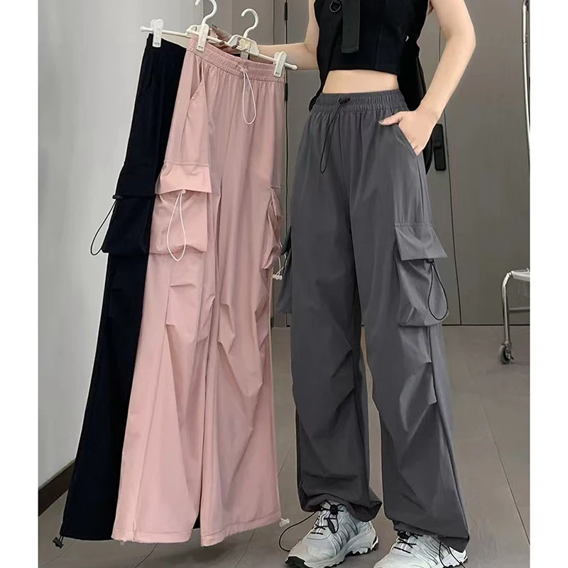 Gidyq Cargo Pants Women Retro Casual Streetwear Wide Leg Pants Summer Thin Loose High Street High Waist Sweatpants Female New