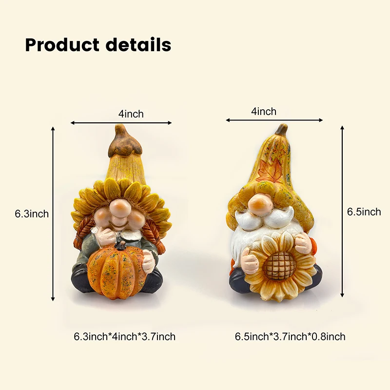 Garden Gnome Statue, Resin Gnome Figurine, Pumpkin Ornaments, Outdoor Statues, Home Decor, Fall Harvest, Thanksgiving, 2 Pack