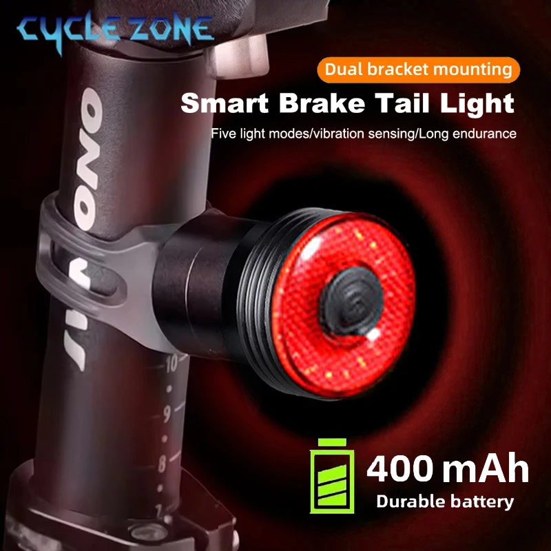 

Smart Bicycle Intelligent Brake Tail Light LED Induction Bicycle Rear Lamp Aluminum Alloy Type-C MTB Road Bike Accessories