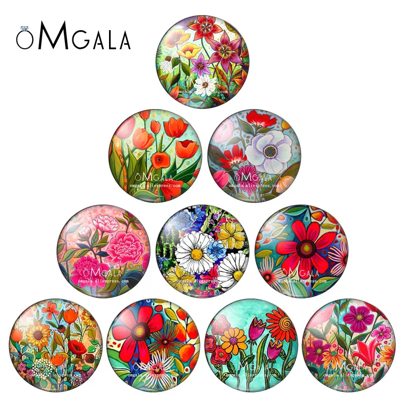 Beauty Art Red Flower Paintings 10mm/12mm/14mm/18mm/20mm/25mm Round photo glass cabochon demo flat back Making findings