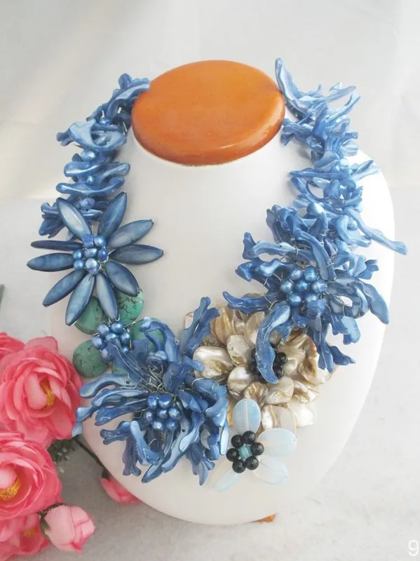 Exquisite, charming Wedding Jewelry Blue Shell Flower Necklace New Design 20\