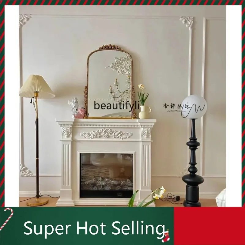 

D071 American Classical Carved Solid Wood Fireplace Cabinet Living Room Simple Storage Rack Light Luxury Locker