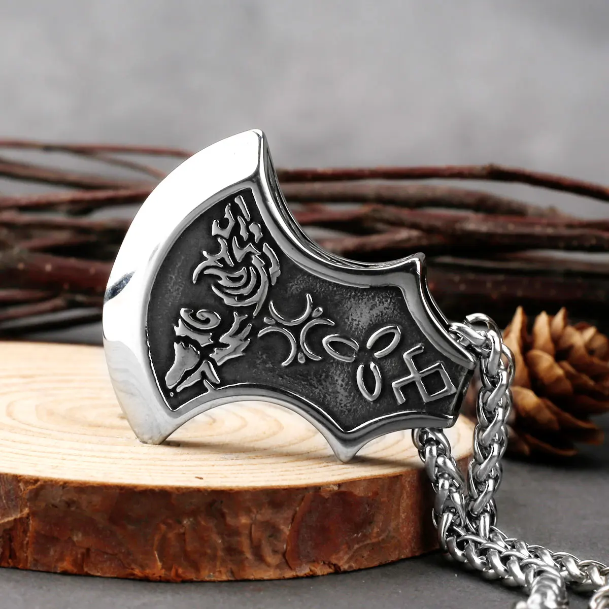 Viking Stainless Steel Axe Pendant Necklace Vintage Celtic Knot Wolf Amulet Rune Jewelry Mens Classic Trendy Party Gift