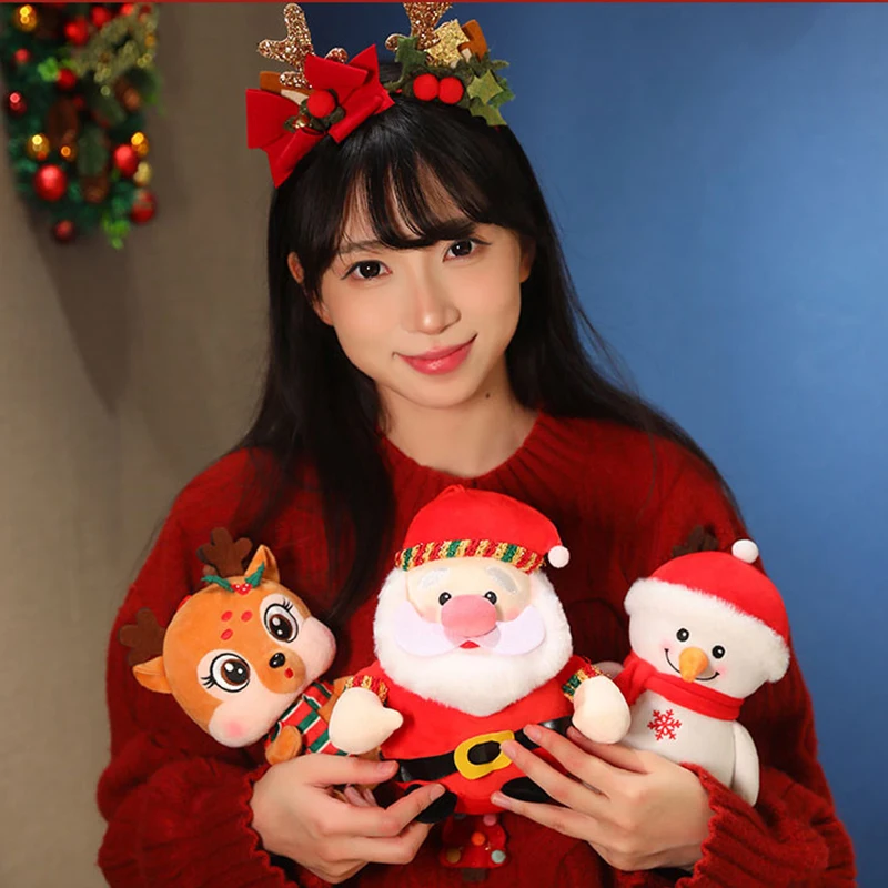 1 PC 2025 คริสต์มาสตุ๊กตายัดไส้ตุ๊กตาของเล่นตุ๊กตา Kawaii Santa Claus Snowman Elk Plush ของเล่นตุ๊กตาของเล่นคริสต์มาส...