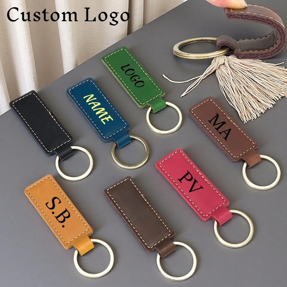 Retro PU Leather Keychain Custom Logo Name for Men and Women's Cars Motorcycles Keychains Bags Pendants High-end Gifts