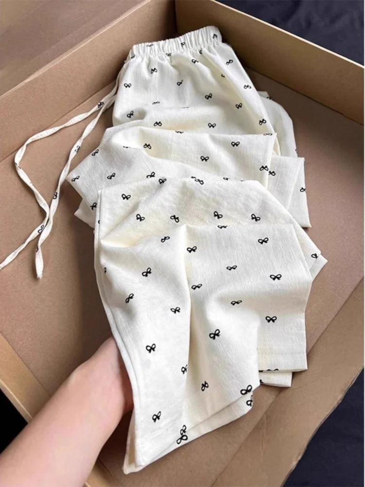 

Женские летние повседневные брюки большого размера (до 300 фунтов), молочно-белые в горошек, свободные, универсальные, прямые, широкие, для прогулок