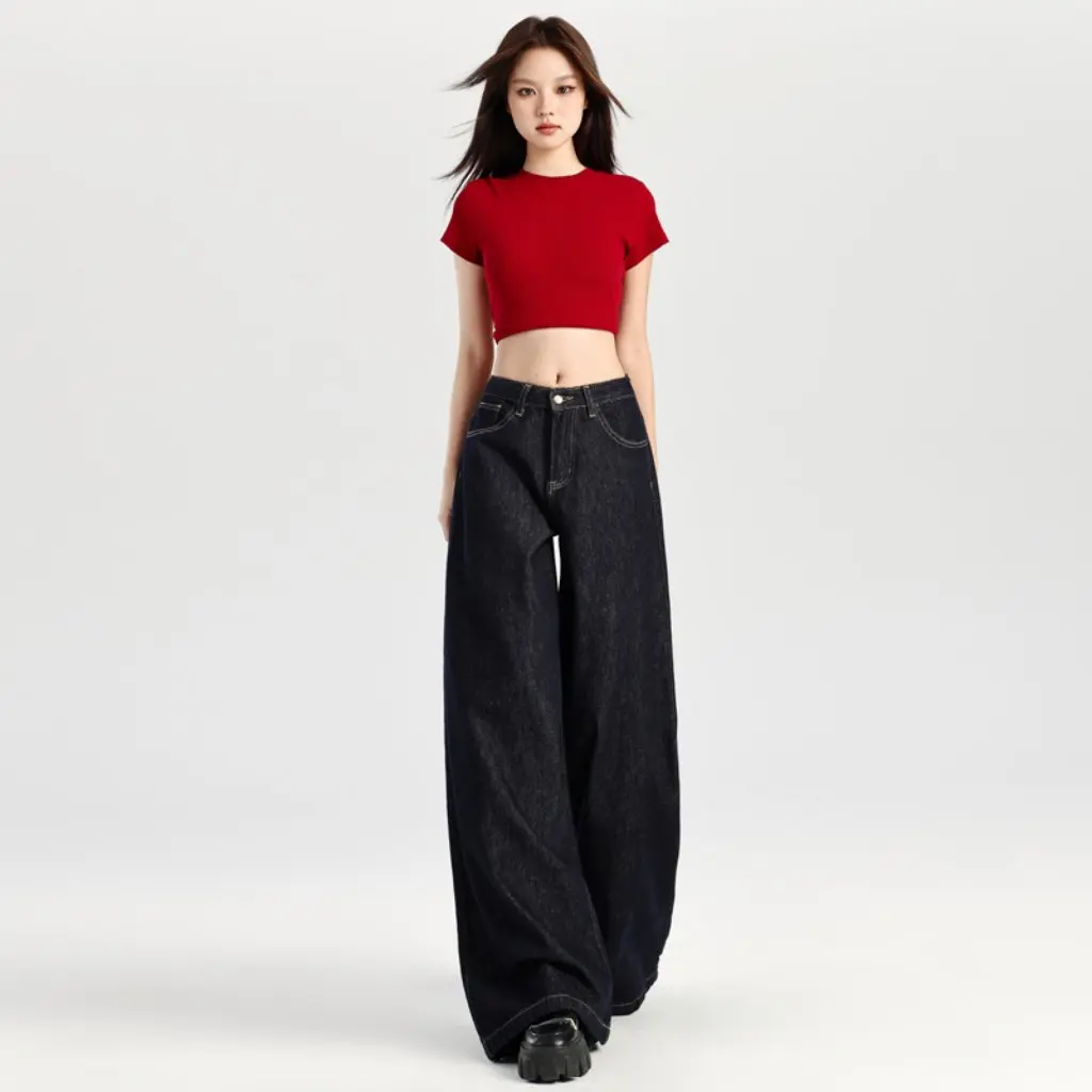 

Vintage High-Waist Wide Leg Jeans Women's Autumn Winter Loose Fit American Style Denim Pants Casual Lazy Trousers