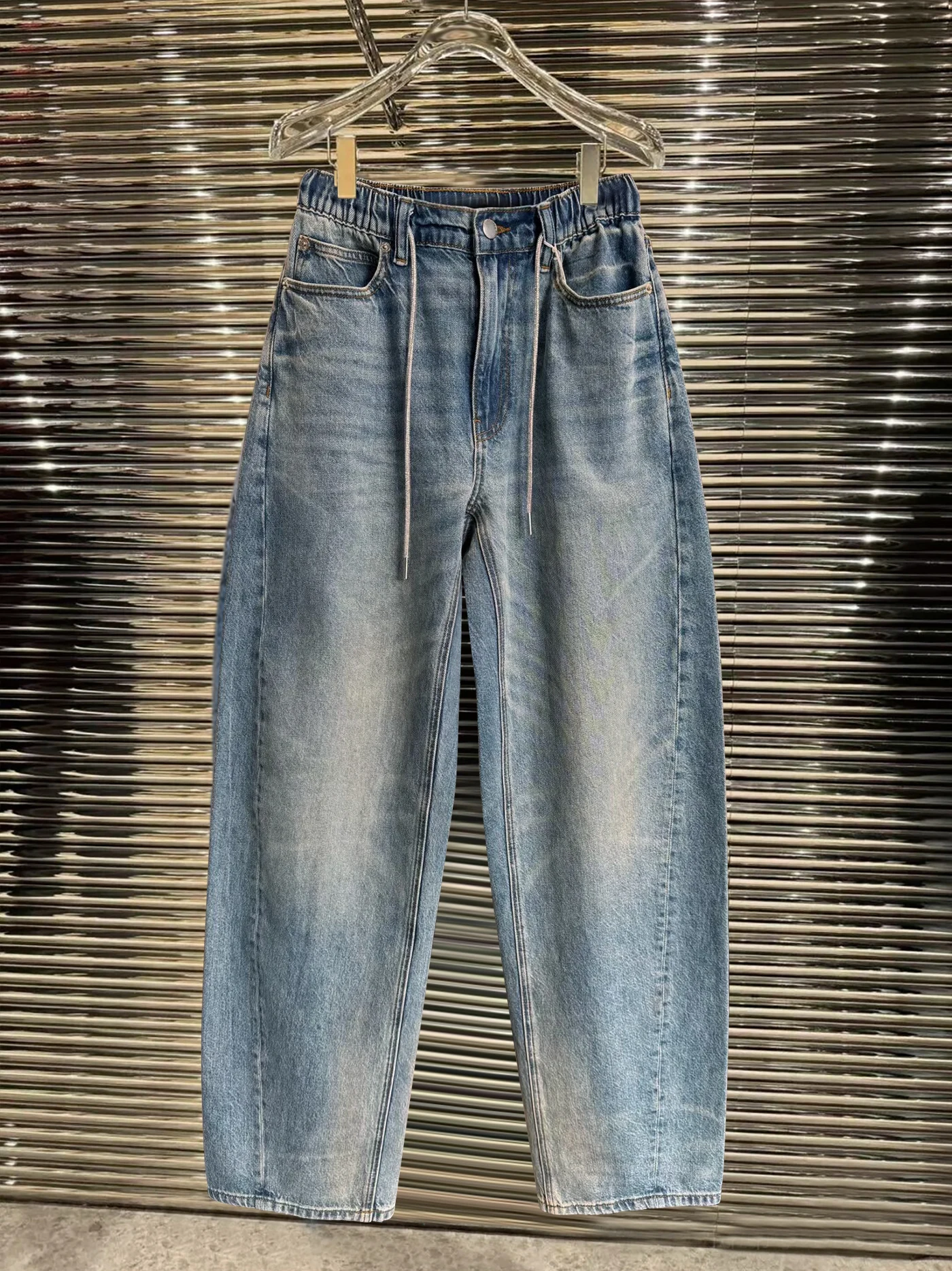 

Джинсы LIMANER2026: Весенние, повседневные, из денима с эффектом потертости, на шнурке, прямого кроя, из смесового хлопка, женские, премиум-качество