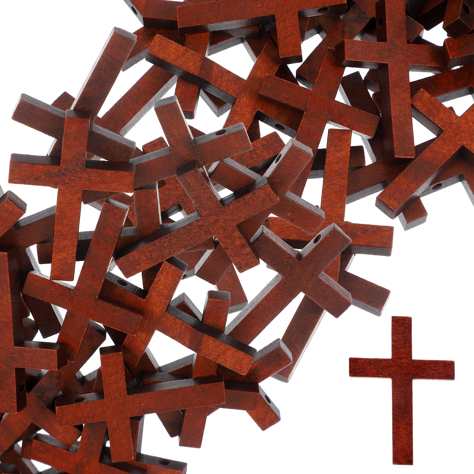 

100pcs Wooden Cross Pendant Necklace Charms DIY Jewelry Making Supplies Brown Smooth Project Accessories